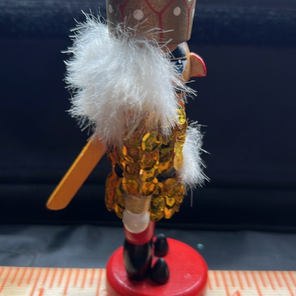 Pottery Barn wooden nutcracker furry hair sequin jacket hand painted mouth opens - Picture 11 of 11